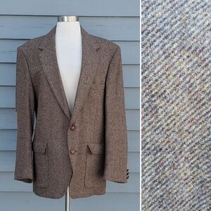 Vintage 80s Retro Preppy Tweed Brown Tan Wool Suede Leather Elbow Pads Blazer 44